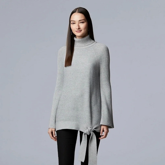 Simply Vera Vera Wang Women’s Side-Tie Ribbed Turtleneck Fall Winter Sweater - Picture 16 of 17